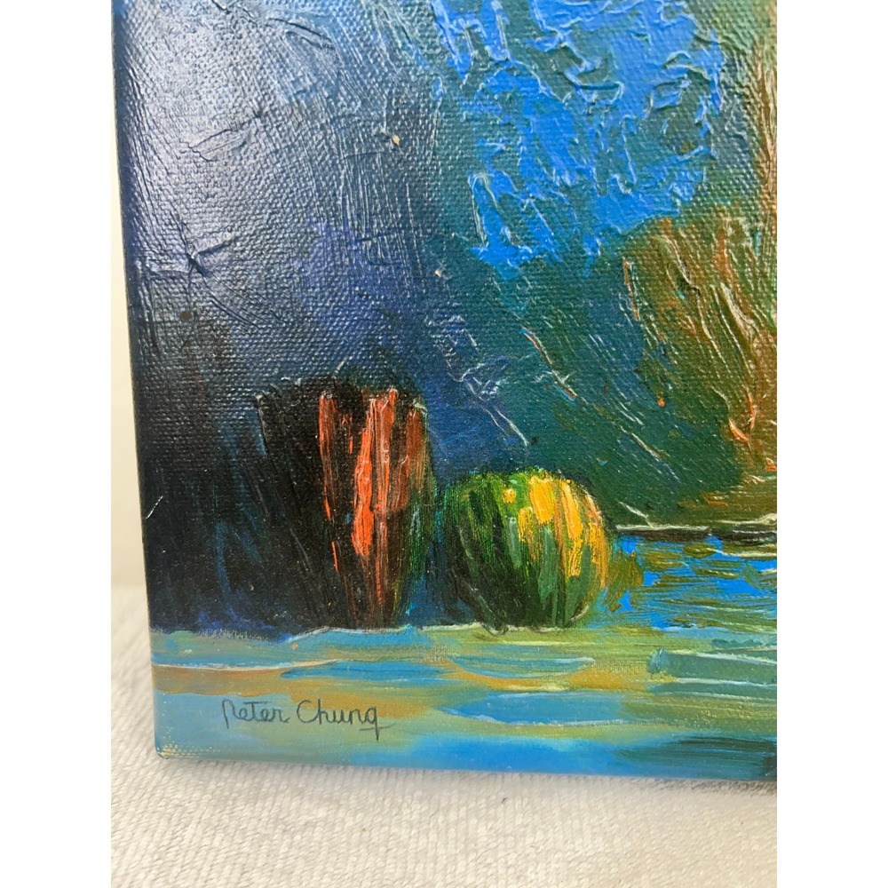 Peter Chung Original Oil Painting Signed Village Landscape Expressionist 12x12